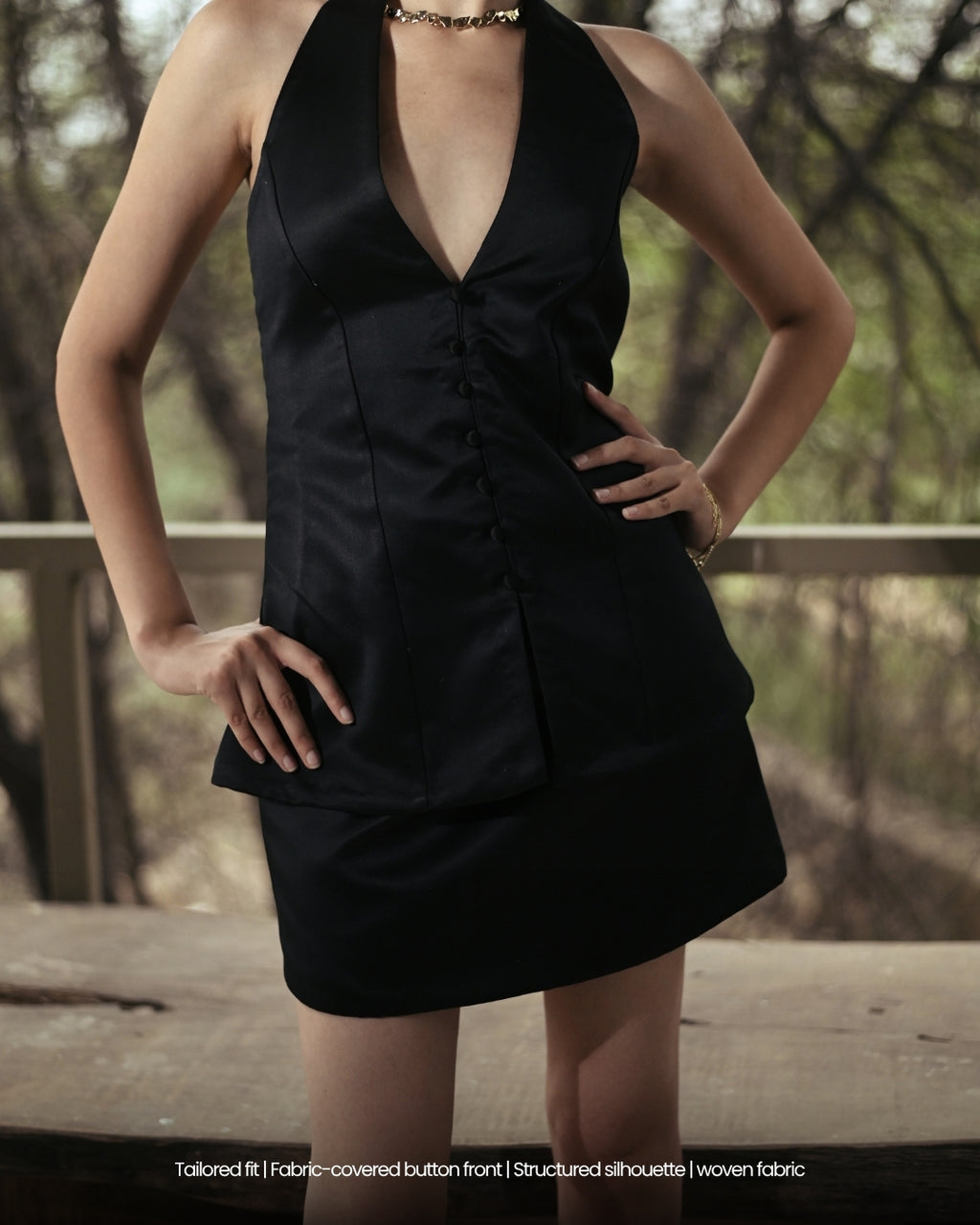 Midnight Muse Halter Satin Mini Dress