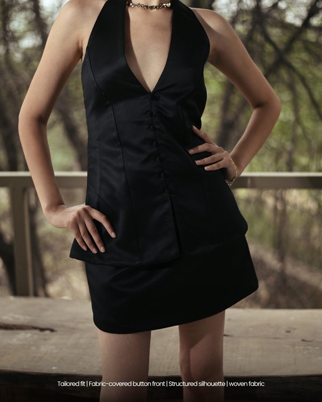 Midnight Muse Halter Satin Mini Dress