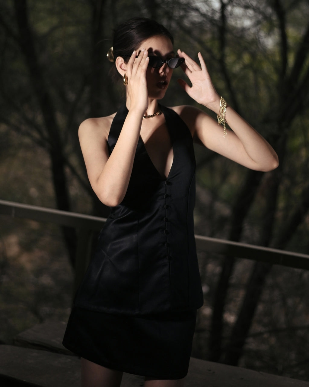 Midnight Muse Halter Satin Mini Dress