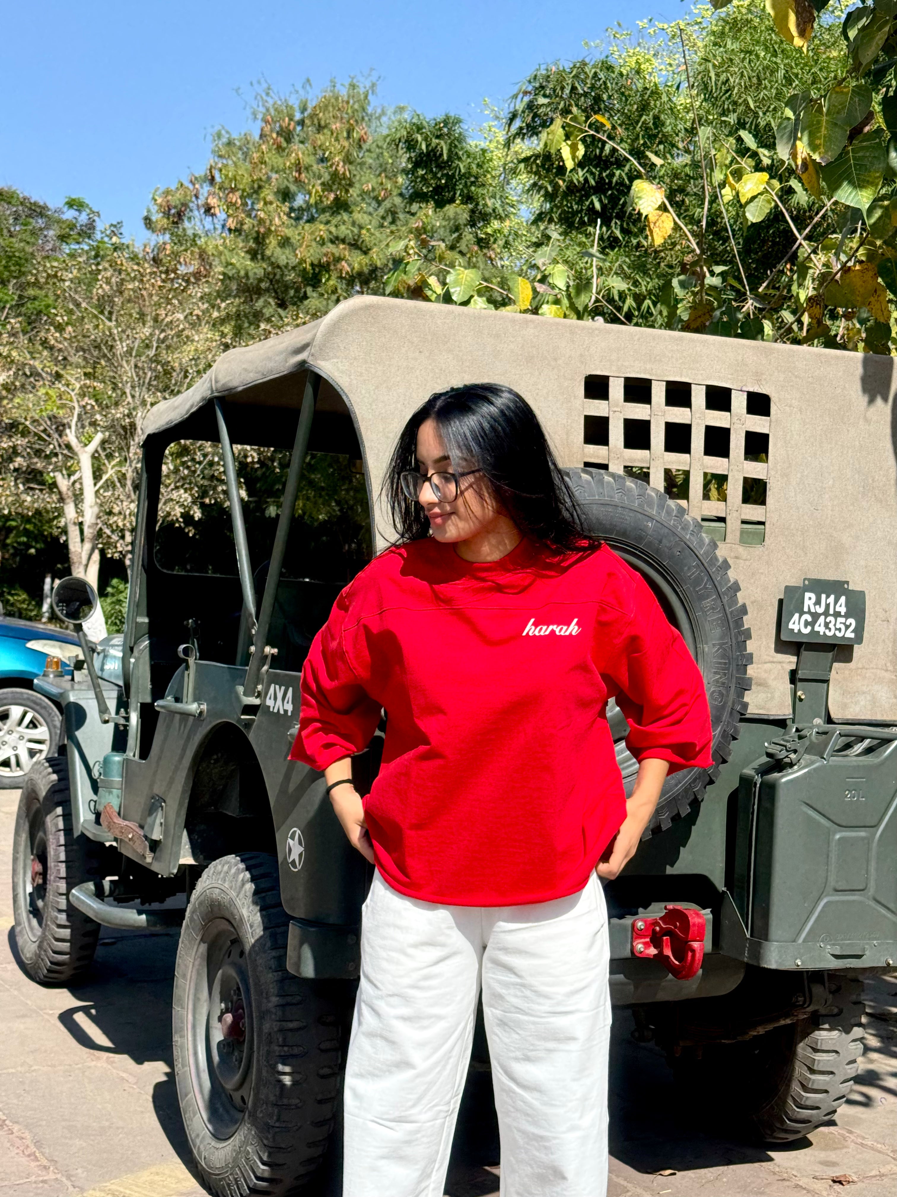 OVERSIZED BOXY RUGGED TSHIRT-RED