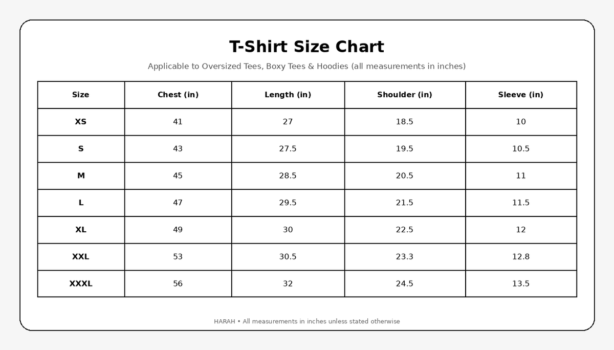 Harah size guide
