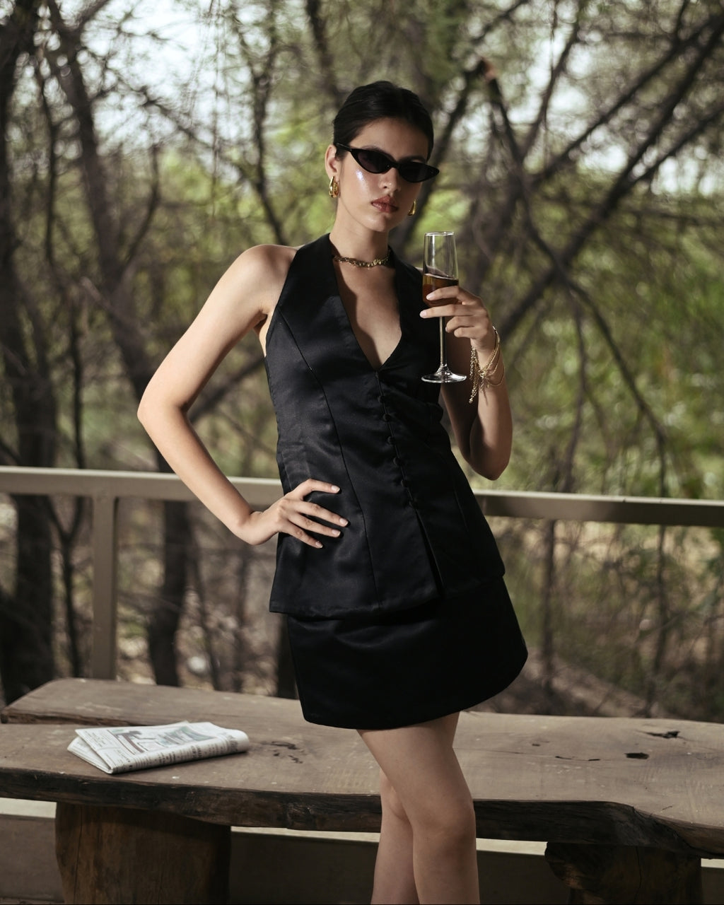Midnight Muse Halter Satin Mini Dress